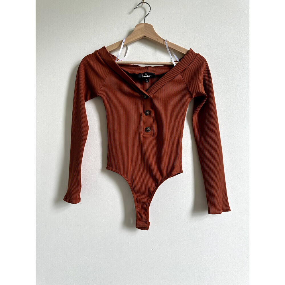 LULUS Lilyth Off The Shoulder Ribbed Bodysuit In Rust Size S - Picture 12 of 13